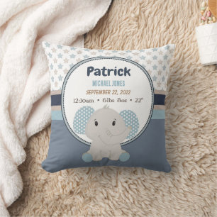 Pojke Elephant Personlig Namn Birgstat Kudde