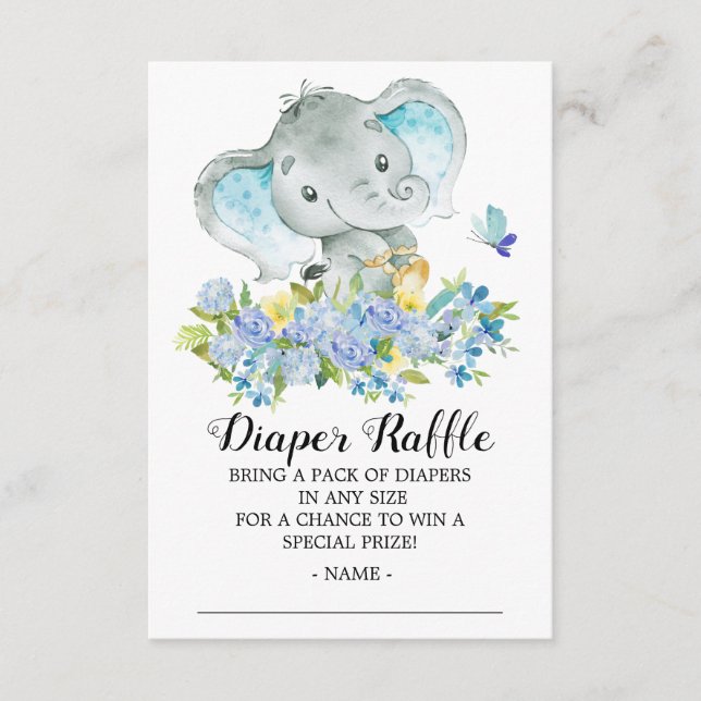 Pojke Elephant Shower Diaper Raffle Biljett Tilläggskort (Framsida)