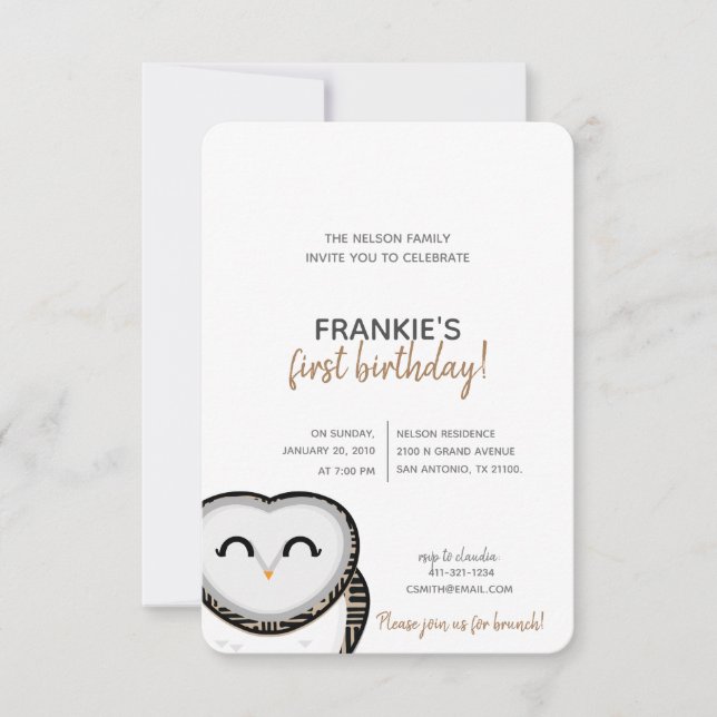 pojke eller flicka ANY AGE woodland UGGLA Födelsed Inbjudningar (Framsida)