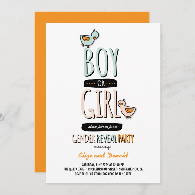 Pojke- eller flickaankagender avslöjer inbjudningar (Fram/baksida)