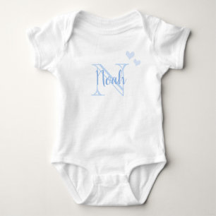 Pojke First Namn Blue Monogram Heart T Shirt