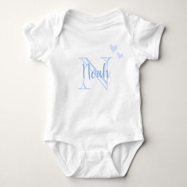 Pojke First Namn Blue Monogram Heart T Shirt (Framsida)