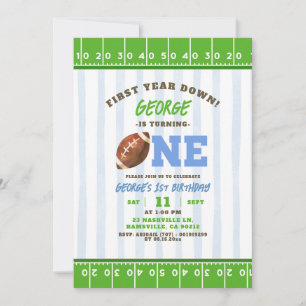 Pojke First Year Touch Down Football First Birthda Inbjudningar