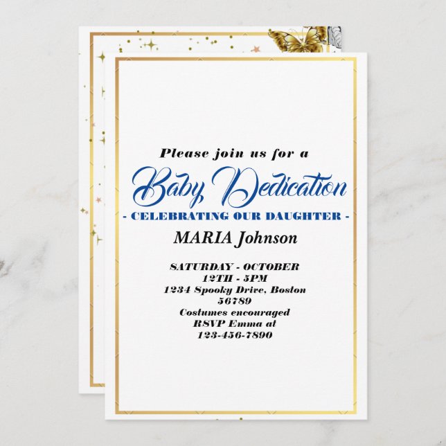  Pojke Fjäril Vattenfärg Dop  Inbjudningar (Fram/baksida)