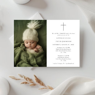 Pojke Flicka Christening Photo Baptism Inbjudningar