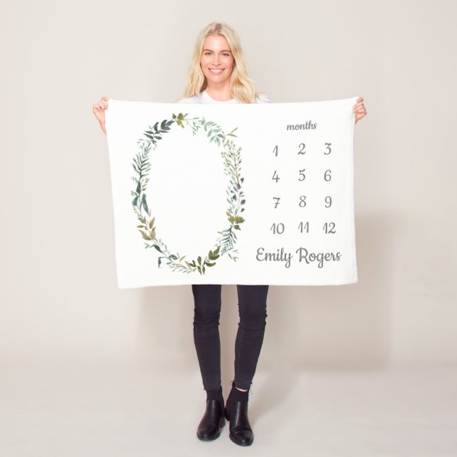 Pojke flicka månatlig milstolpe Cute Greenerg Fleecefilt (På plats)