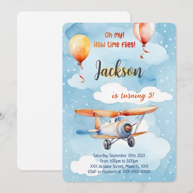 Pojke Flygplan Födelsedagsfest Inbjudningar (Fram/baksida)