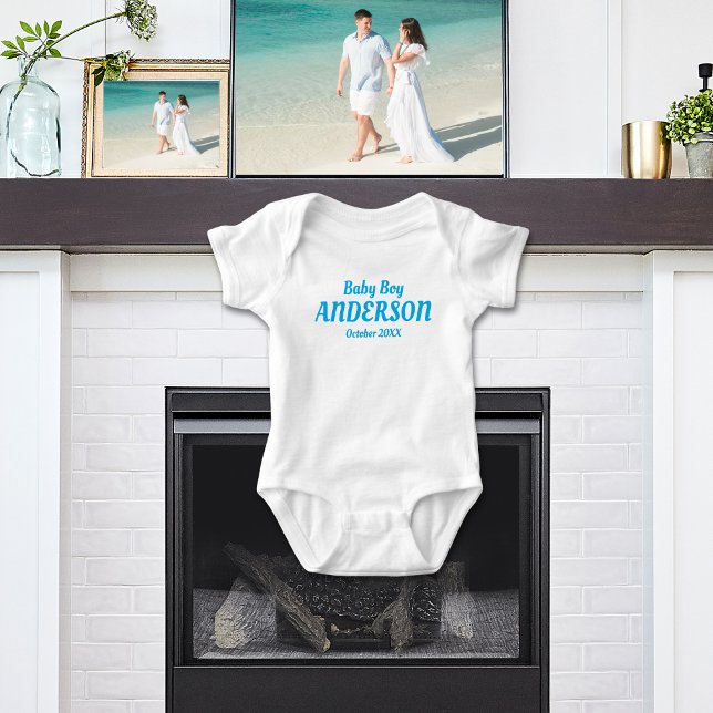 Pojke födelsedag - Namn, månad, år T Shirt (Baby Boy Birth Announcement White Bodysuit - Gift for Baby Shower)
