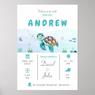 Pojke, födelsestatus, vattenlevande tema Nursery p Poster