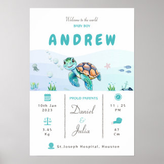 Pojke, födelsestatus, vattenlevande tema Nursery p Poster