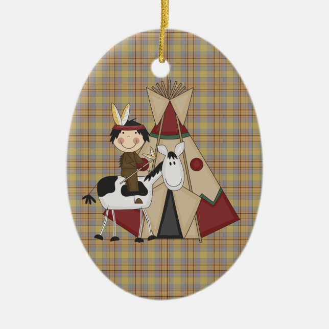 Pojke för indier för julprydnadindian julgransprydnad keramik (Framsidan)