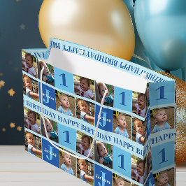 Pojke första födelsedag, Cute Blue Photo Collage
