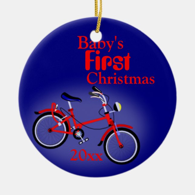 Pojke Första jul Bicycle Julgransprydnad Keramik (Framsidan)