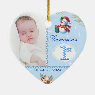 Pojke Första julen Anpassningsbar Photo Heart Gift Julgransprydnad Keramik