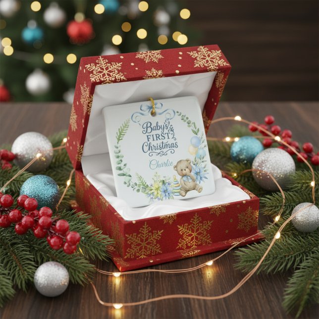 Pojke första julfotnoten Personlig Namn Julgransprydnad Keramik (Skapare uppladdad)