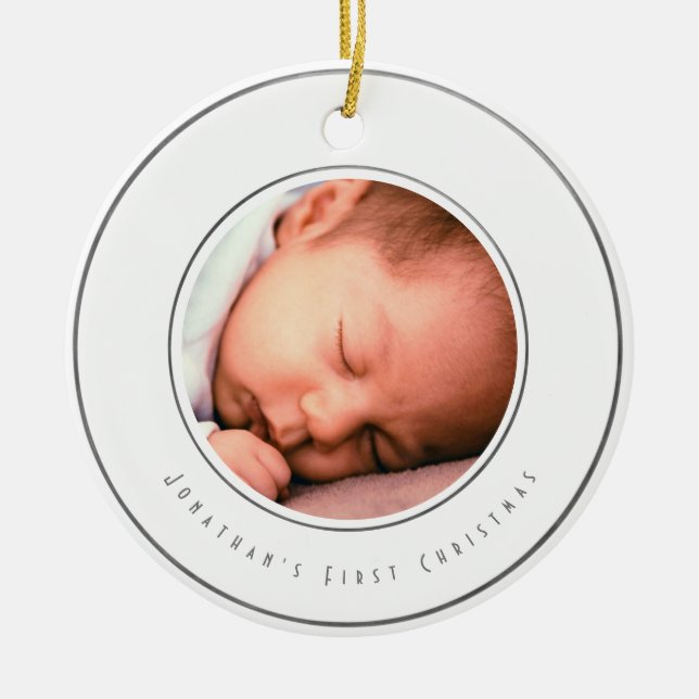 Pojke första julfoto | Silver Snowflake Julgransprydnad Keramik (Framsidan)