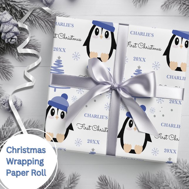Pojke Första julvinter Penguin Blue Presentpapper (Skapare uppladdad)