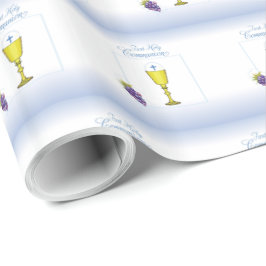 Pojke Första Kommunion, Kalk med Värd och Druvor Presentpapper