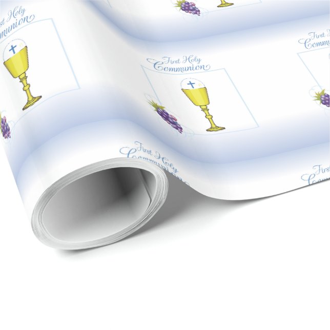 Pojke Första Kommunion, Kalk med Värd och Druvor Presentpapper (Rullad Hörn)