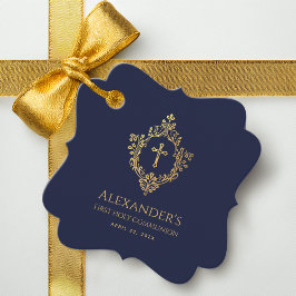 Pojke Första Kommunion Marinblå Guld Crest Elegant Gåvor Etiketter