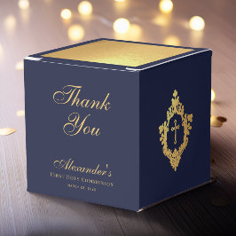 Pojke Första Kommunion Marinblå Guld Crest Tack Presentaskar