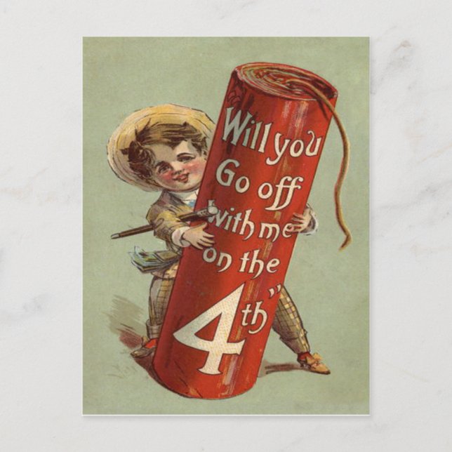 Pojke fyrverkeri smällare tändsticka vykort (Framsida)