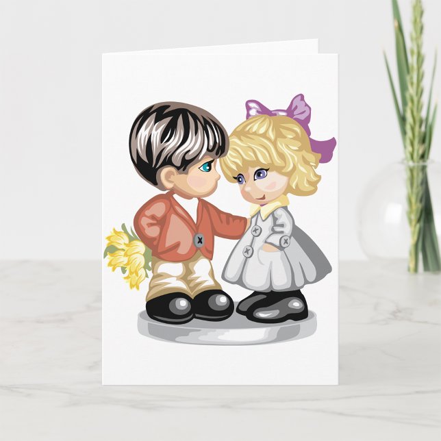 Pojke Ger Flickan Blommor Grattiskort Kort (Skapare uppladdad)