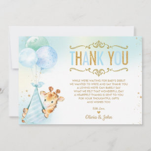 Pojke Giraffe Balloons Baby Shower Sprinkle Tack Kort