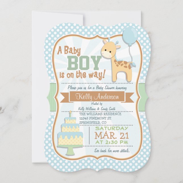 Pojke Giraffe, Pastel Baby Shower Inbjudan (Framsida)