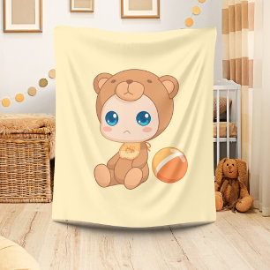Pojke Girl Bear Jumpdräkt på Gult Fleecefilt
