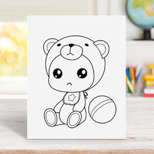 Pojke Girl Bear Jumpdress Coloring Page Poster
