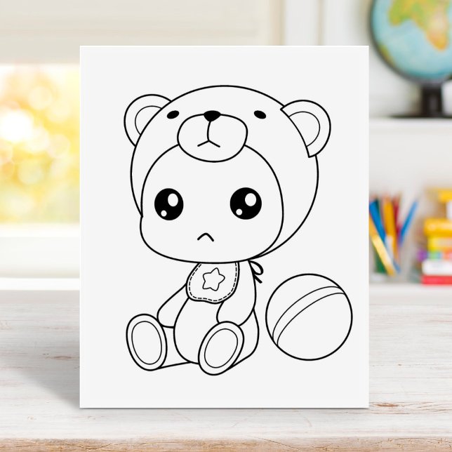 Pojke Girl Bear Jumpdress Coloring Page Stämpel (Skapare uppladdad)