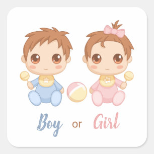 Pojke Girl Gender Reveal Fyrkantigt Klistermärke