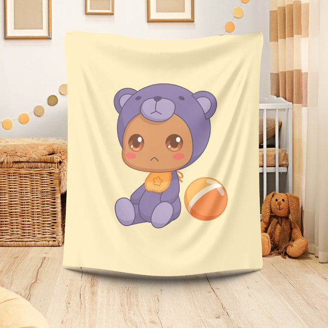 Pojke Girl Lila Bear Jumpdress på Gult Fleecefilt (Skapare uppladdad)