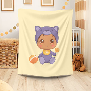 Pojke Girl Lila Cat Jumpdress på Gult Fleecefilt