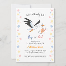 Pojke Girl Stork Gender Reveal Party-inbjudan Inbjudningar