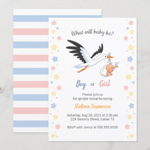 Pojke Girl Stork Gender Reveal Party-inbjudan Inbjudningar