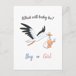 Pojke Girl Stork Gender Reveal Party-inbjudan Vykort