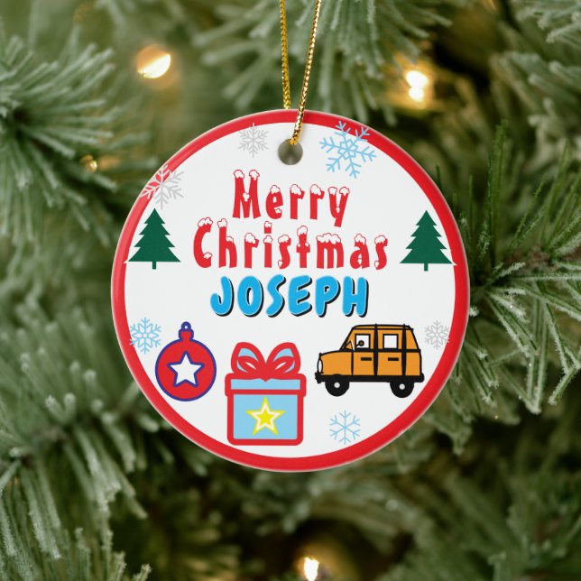 Pojke God Jul Granar Orange Bil Julgransprydnad Keramik (Träd)