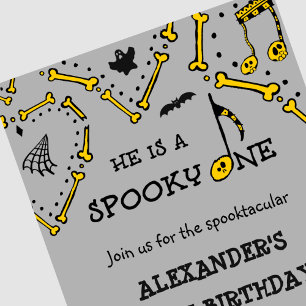 Pojke Grå Skalle Spöklik Halloween 1-års födelseda Inbjudningar
