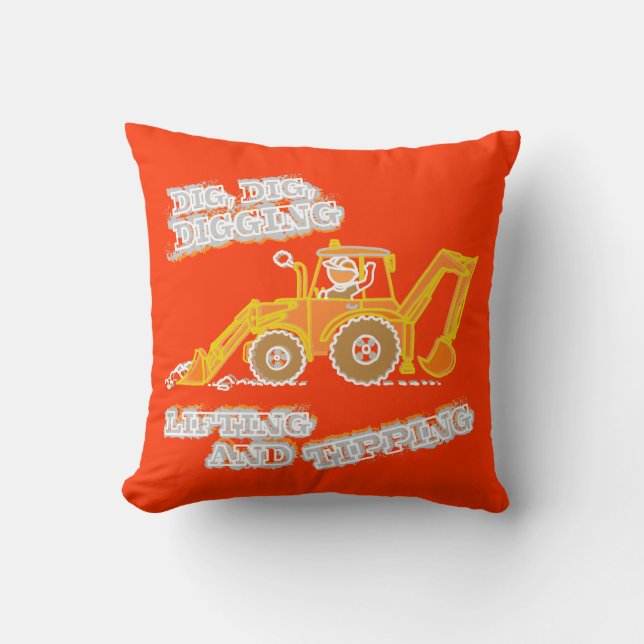 Pojke grävmaskin orange & gul  kudde (Framsida)