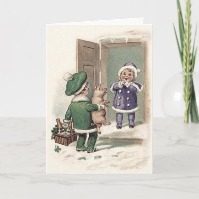 Pojke Gris Champagne Shamrock Dörr Kort (Framsida)