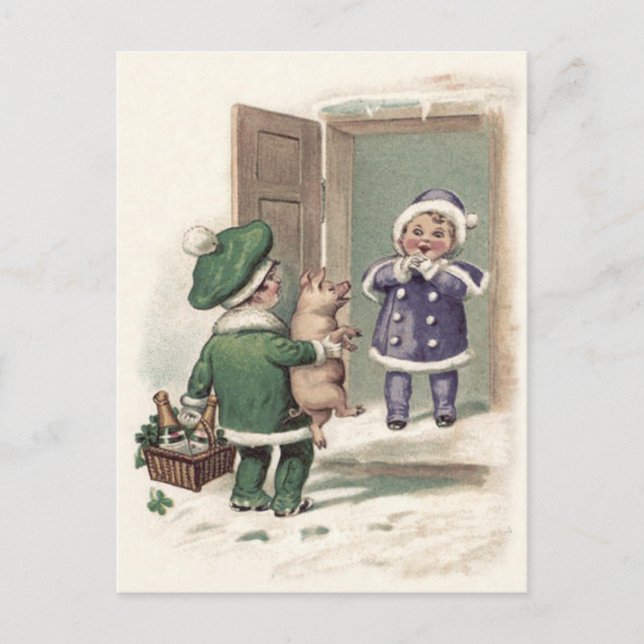 Pojke Gris Champagne Shamrock Dörr Vykort (Framsida)