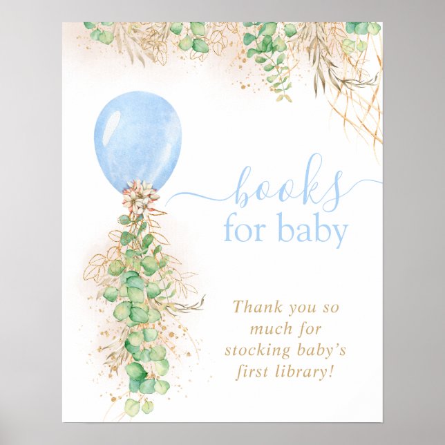 Pojke Guld Glitter Eukalyptus Ballong Bok För Bebi Poster (Framsidan)