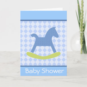 Pojke Gult- och Blue Rocking Horse Card Inbjudan