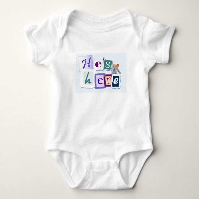 Pojke "han är här!" t-shirt (Framsida)