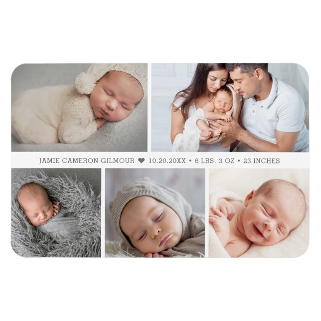 Pojke Heart Birth Announcement Photo Collage Magnet (Horisontell)
