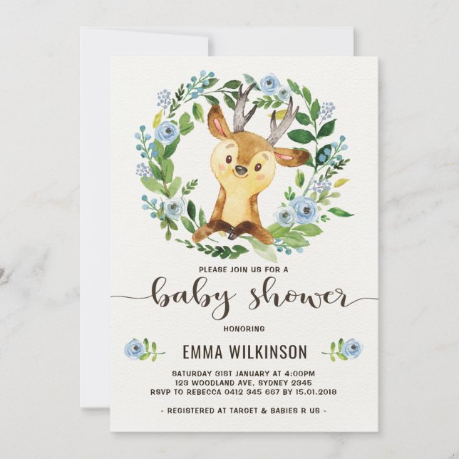 Pojke Hjort Babyskor inbjuden Litet andning Inbjudningar (Framsida)