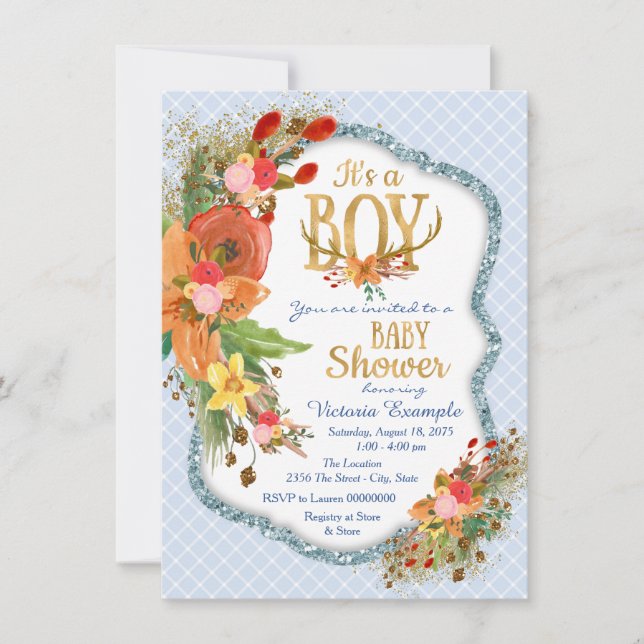 Pojke Hjorthorn Baby Shower Inbjudningar (Framsida)