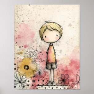 Pojke i akvarell med blomsterdekorationer (2) poster